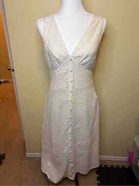 FRNCH Ivory Eyelet V-Neck Midi Dress